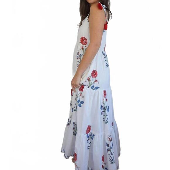 NEW NIBI MTK poppy tier maxi dress in red floral/stripe - Picture 2 of 3
